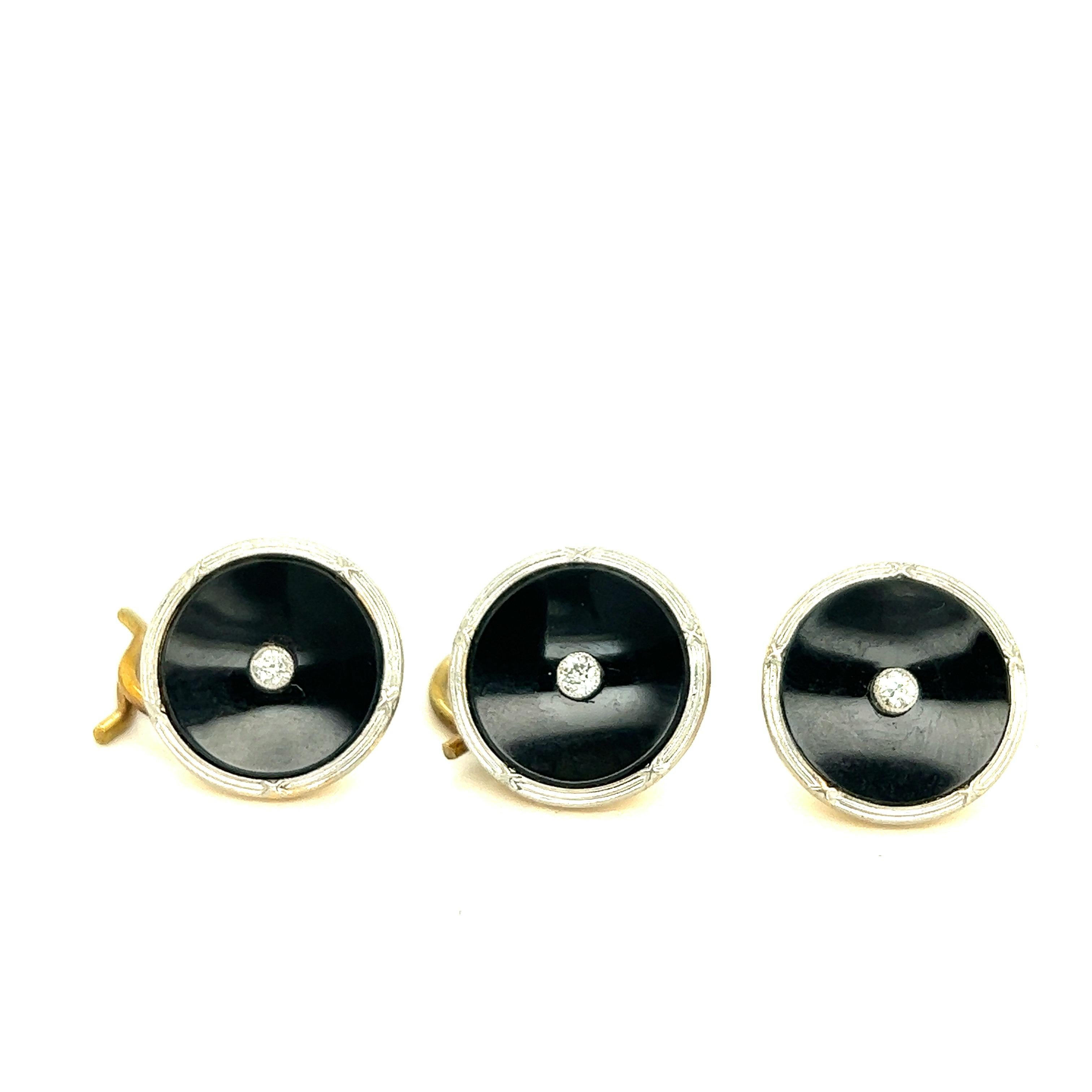 Round Cut Retailed by Marcus & Co. Black Onyx Diamond Complete Dress Set For Sale