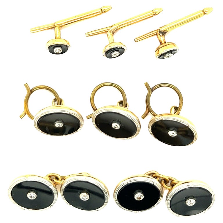 1stdibs Cufflinks - Retailed Marcus & Co. Complete Dress Set Art Deco Onyx