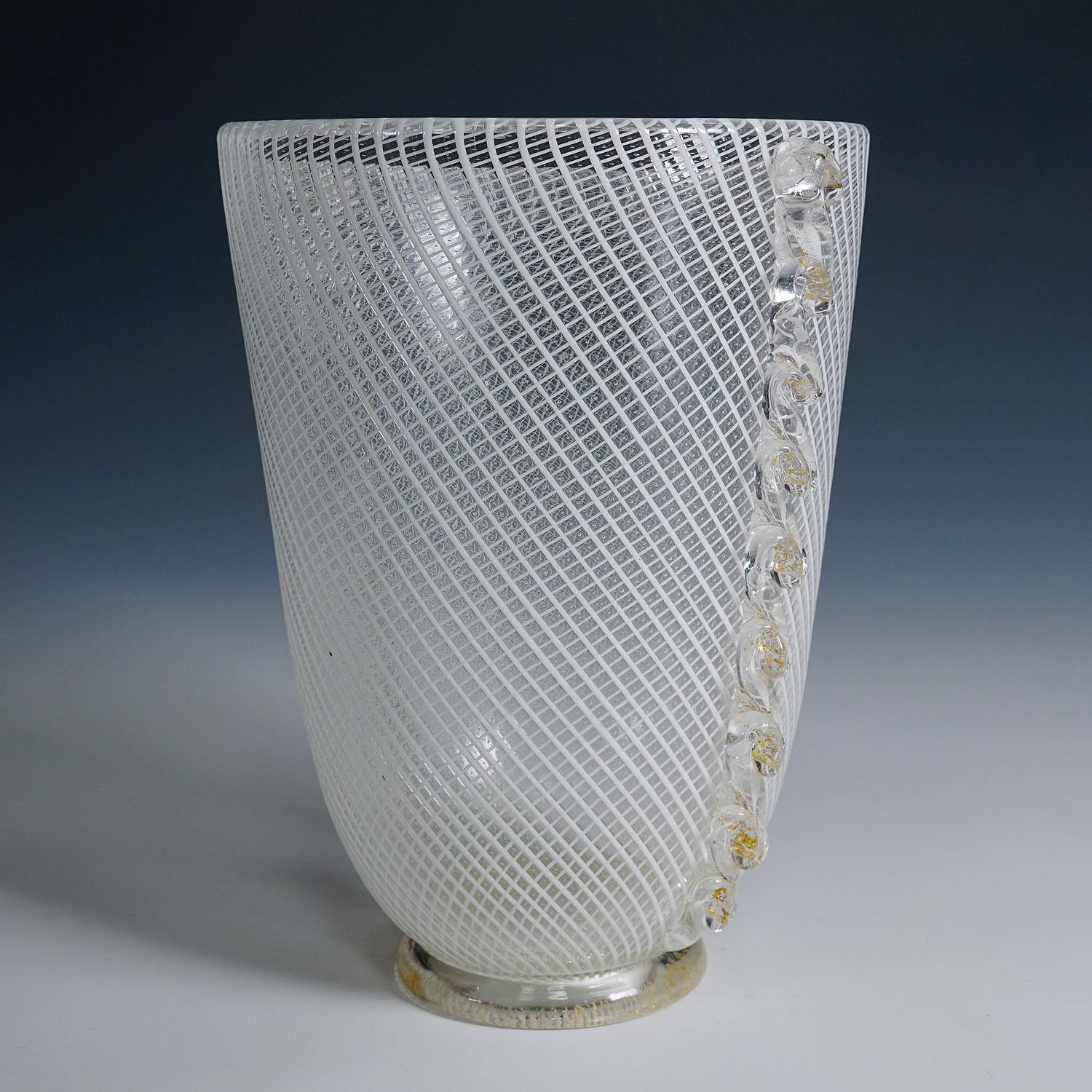20th Century Reticello Art Glass Vase by Dino Martens for Aureliano Toso (attr.) Murano For Sale