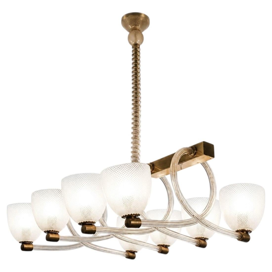 "Reticello" Midcentury Art Deco Murano Glass Italian Chandelier, 1930