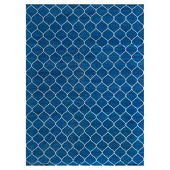 "Reticolo" Modern Dhurrie Lattice Blue Handmade Wool Rug by Doris Leslie Blau
