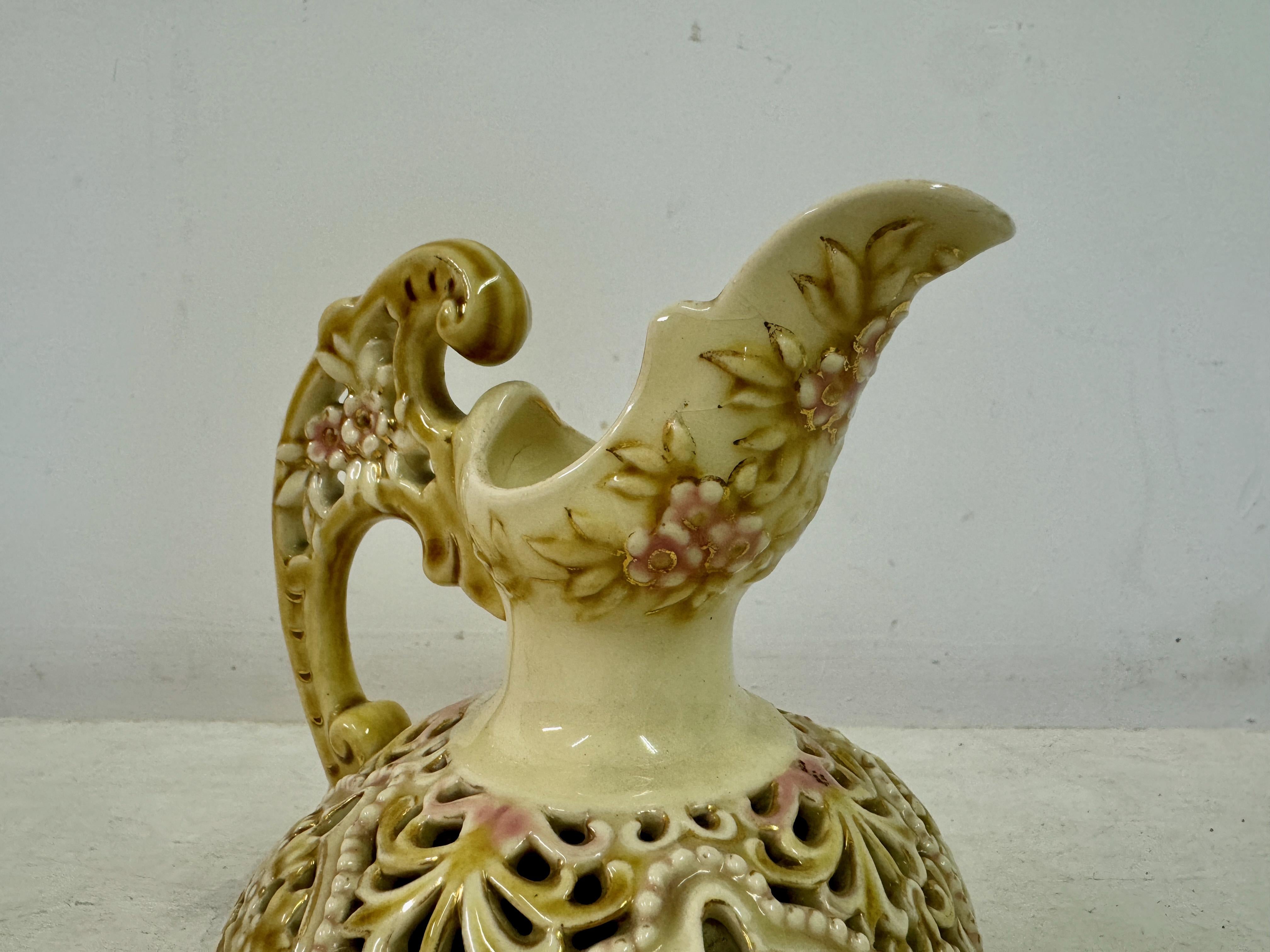 Reticulated Ceramic Pitcher By Zsolnay In Good Condition In London, London