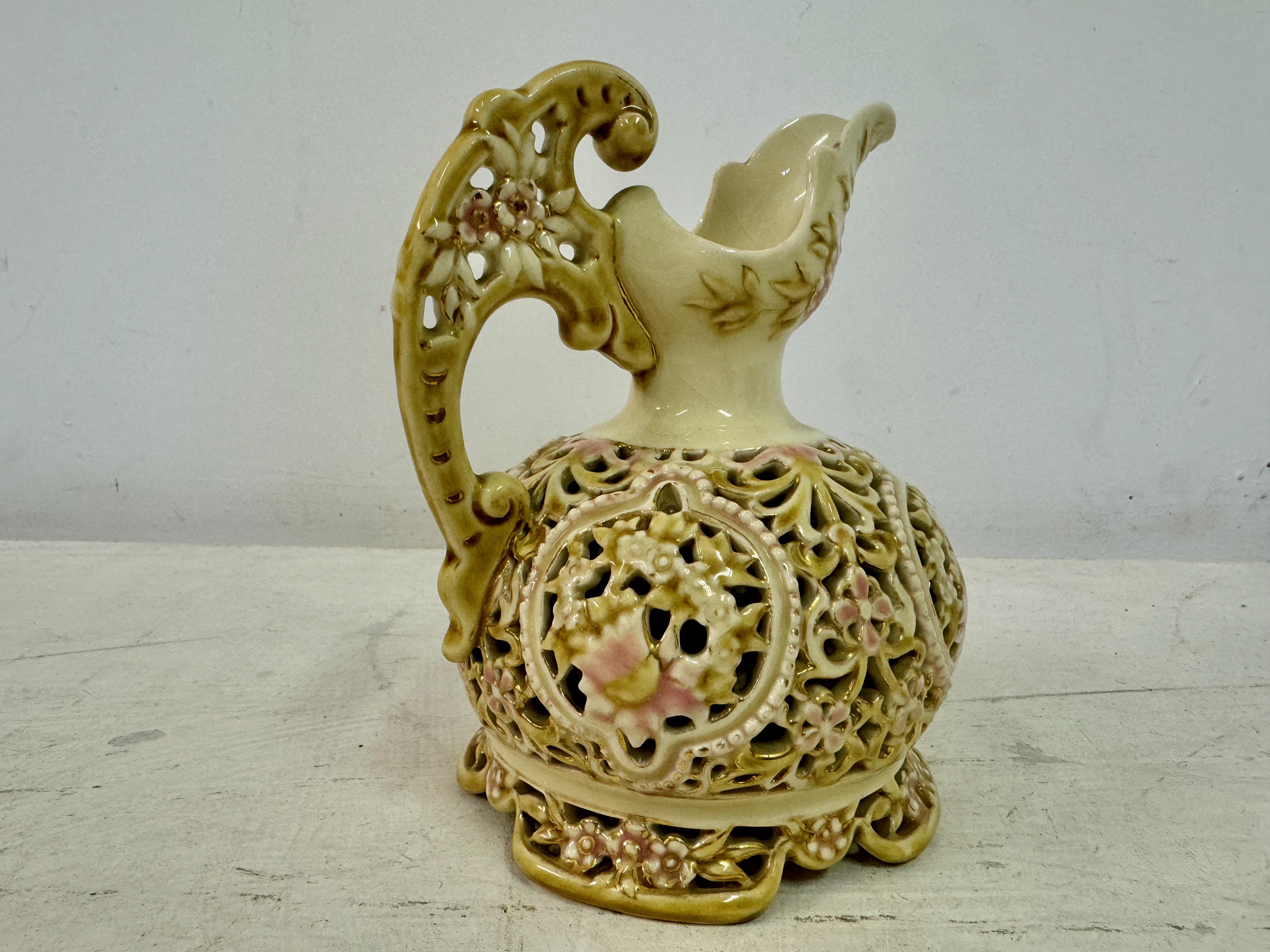 20th Century Reticulated Ceramic Pitcher By Zsolnay