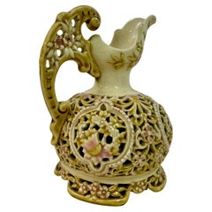 Antique Reticulated Ceramic Pitcher By Zsolnay