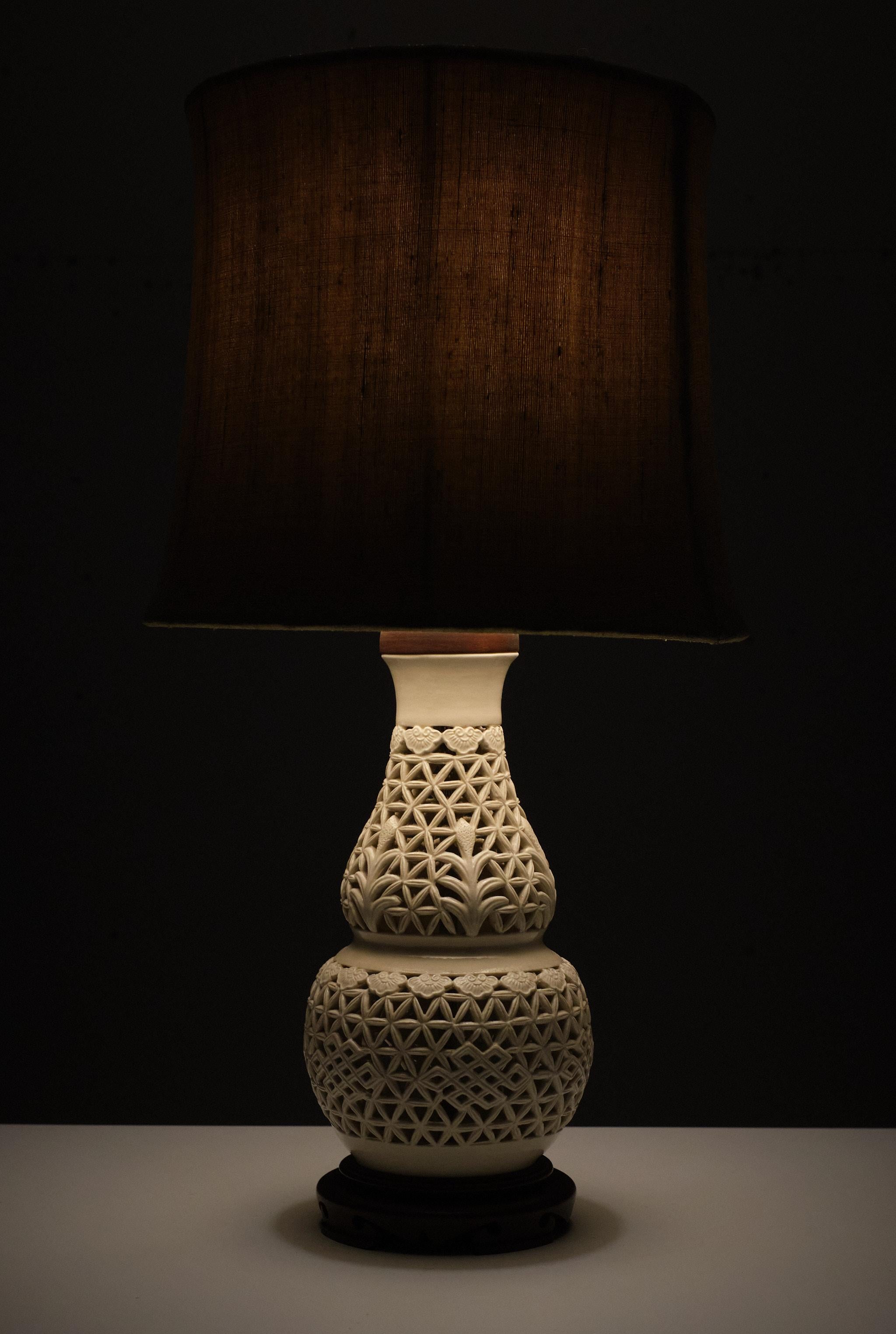 Reticulated Chinoiserie Blanc De Chine Table Lamp  1960s  1