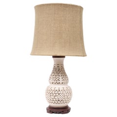 Reticulated Chinoiserie Blanc De Chine Table Lamp  1960s