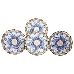 Reticulated Floral Panelled Lotus English Coalport Set Of 4 Cabinet Plates