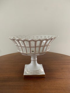 Reticulated Gold Gilt Greek Key Porcelain Basket Compote