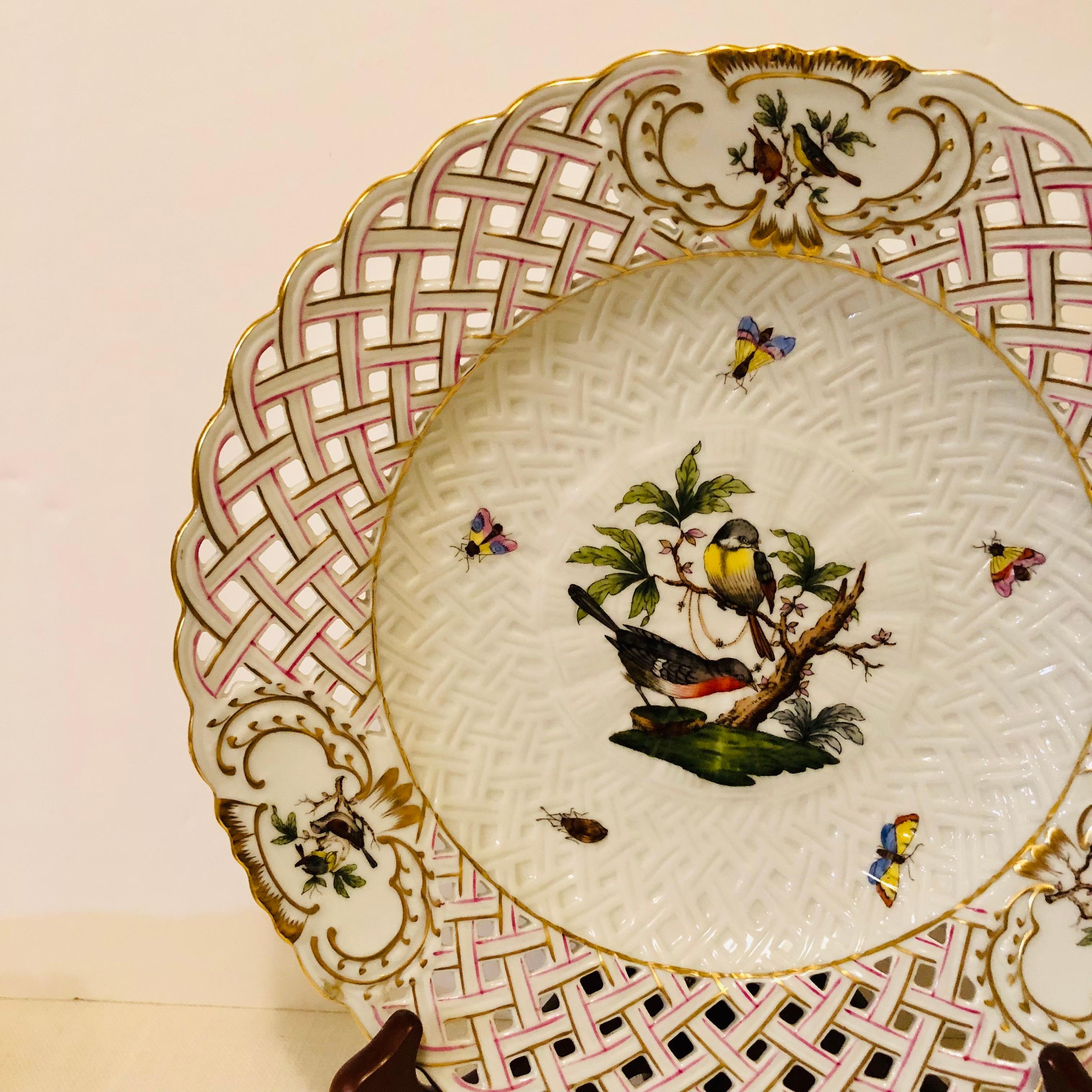 Late 20th Century Reticulated Herend Rothschild Bird Plate with a Central Painting of Two Birds