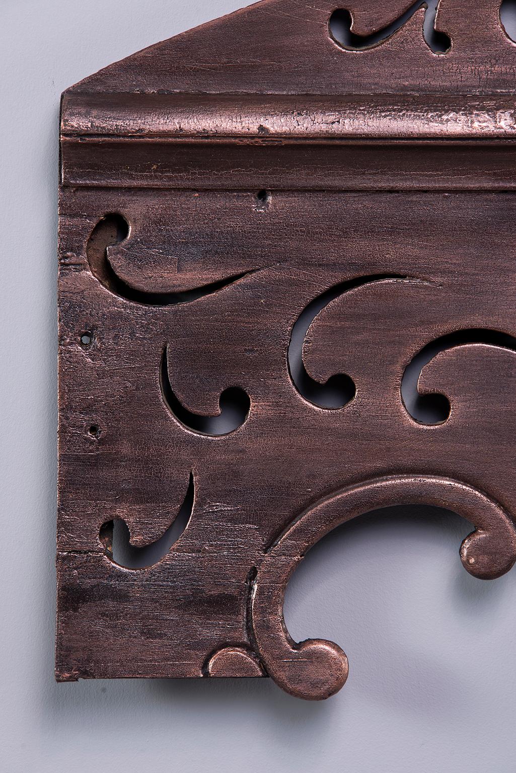 Carved Reticulated Over-Mantle Piece with Metallic Bronze Paint