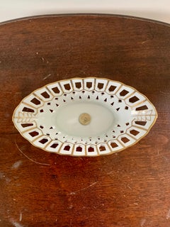 Reticulated Regency White Porcelain and Gold Gilt Basket Compote