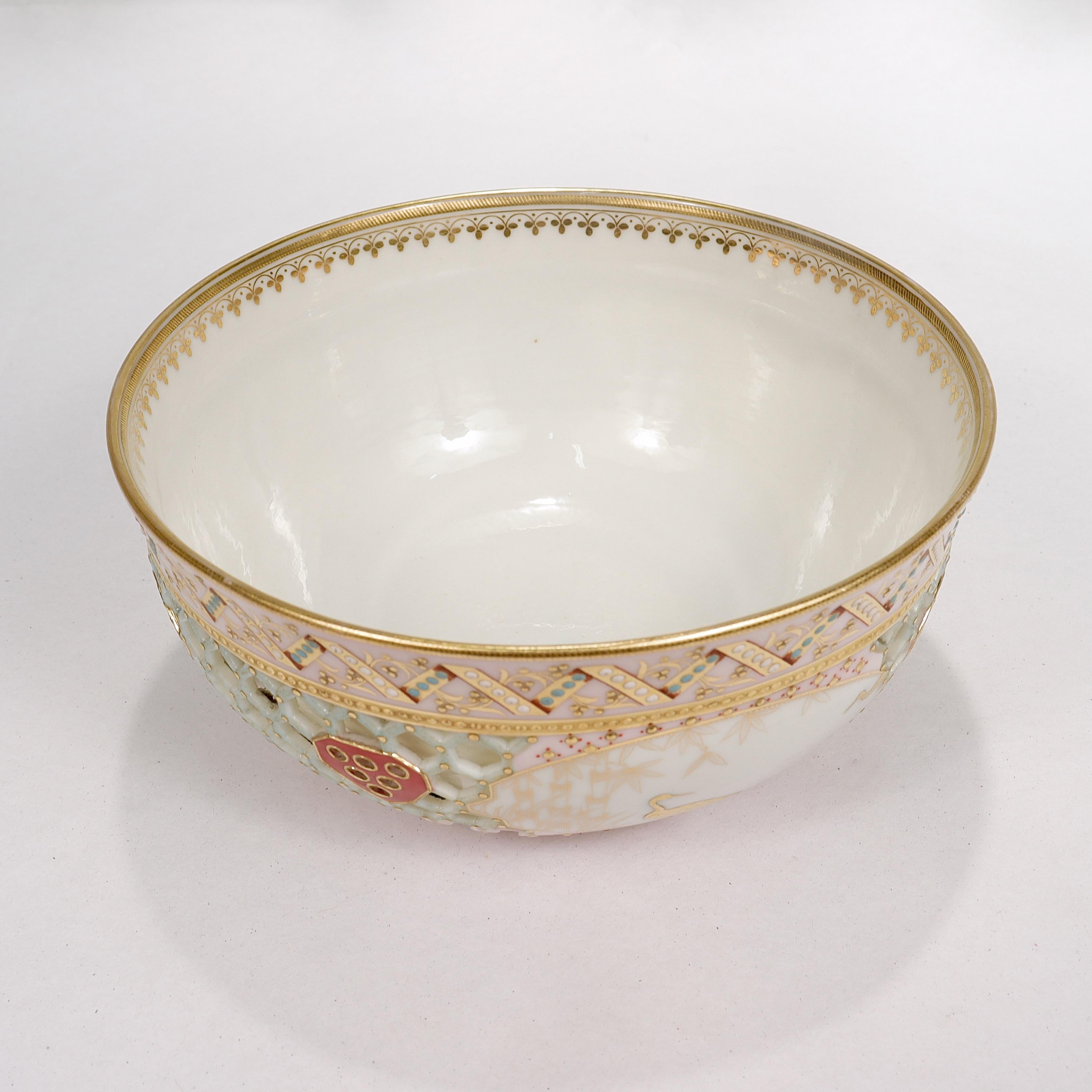 Reticulated Royal Worcester Porcelain Bowl Attr. to George Owen & Samuel Ranford For Sale 1