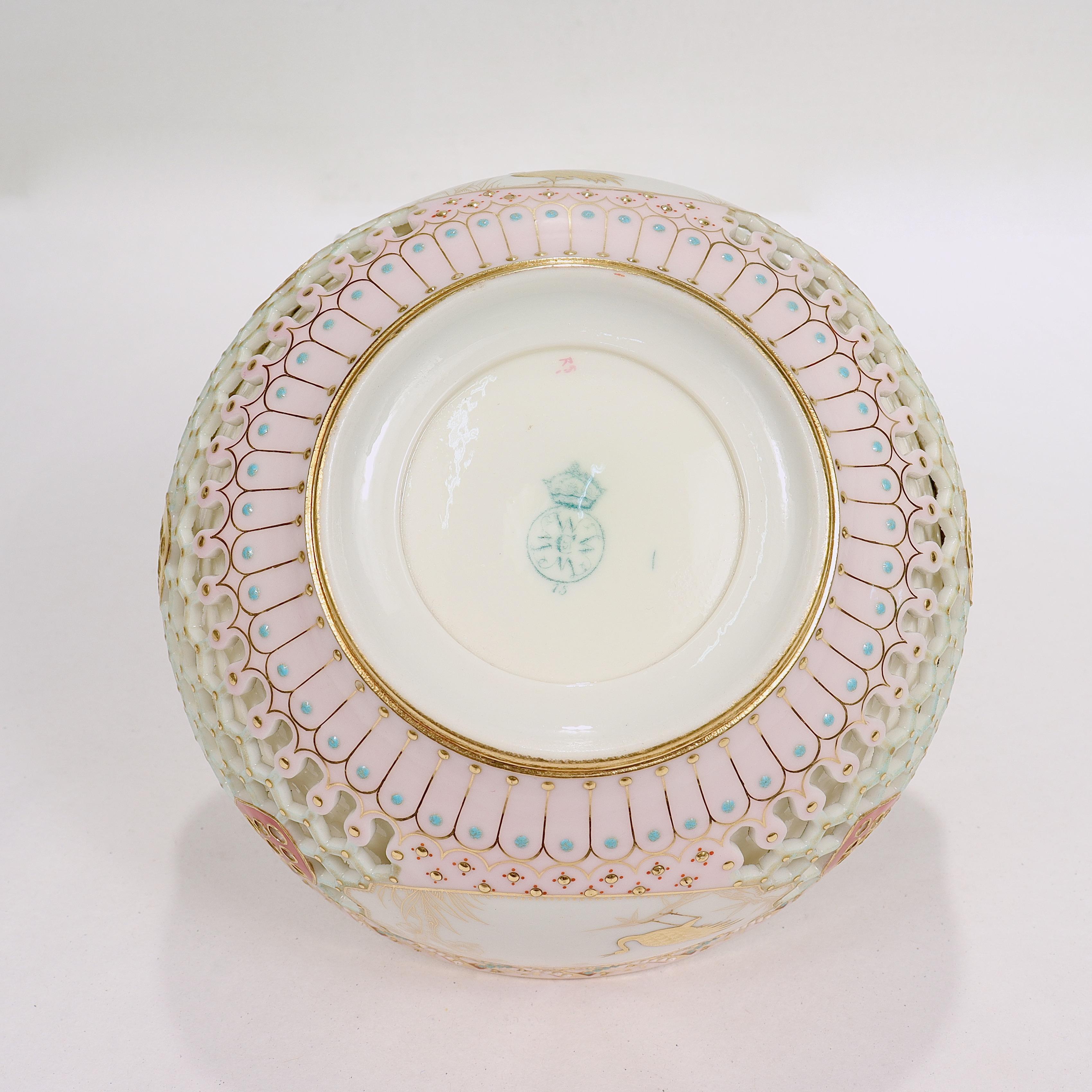Reticulated Royal Worcester Porcelain Bowl Attr. to George Owen & Samuel Ranford For Sale 3