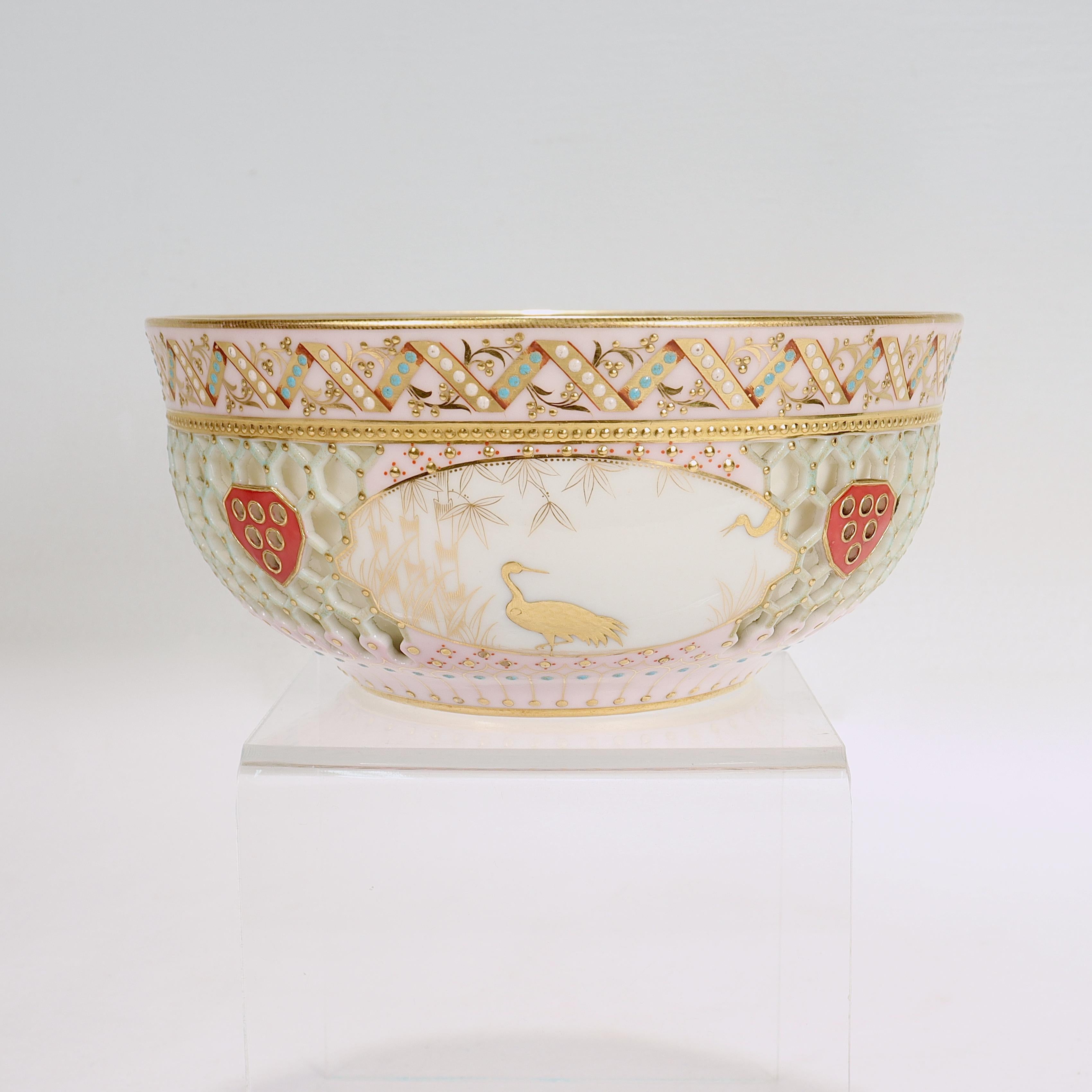 Britannique Bol en porcelaine royale de Worcester réticulé attribué à George Owen et Samuel Ranford en vente