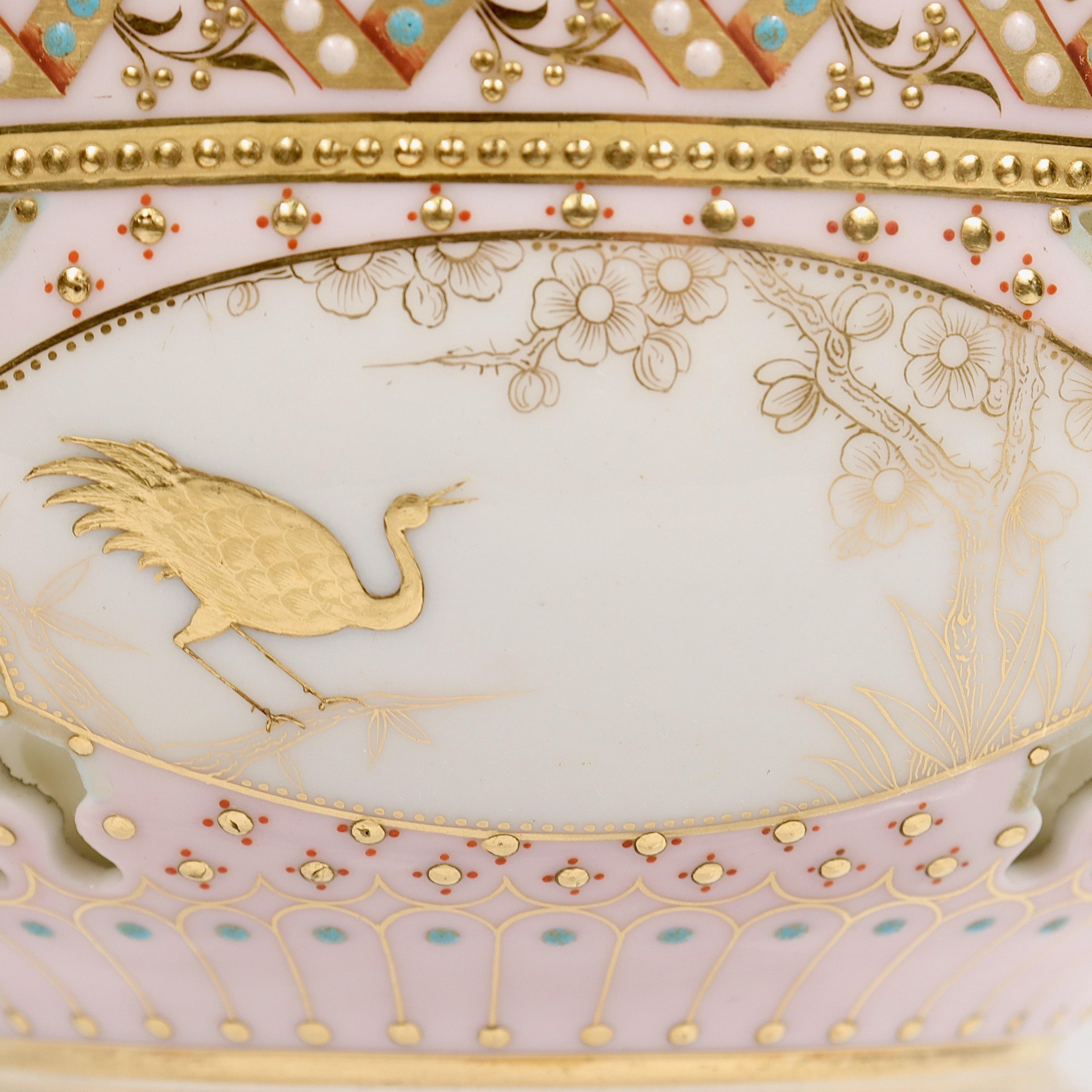 Gilt Reticulated Royal Worcester Porcelain Bowl Attr. to George Owen & Samuel Ranford For Sale