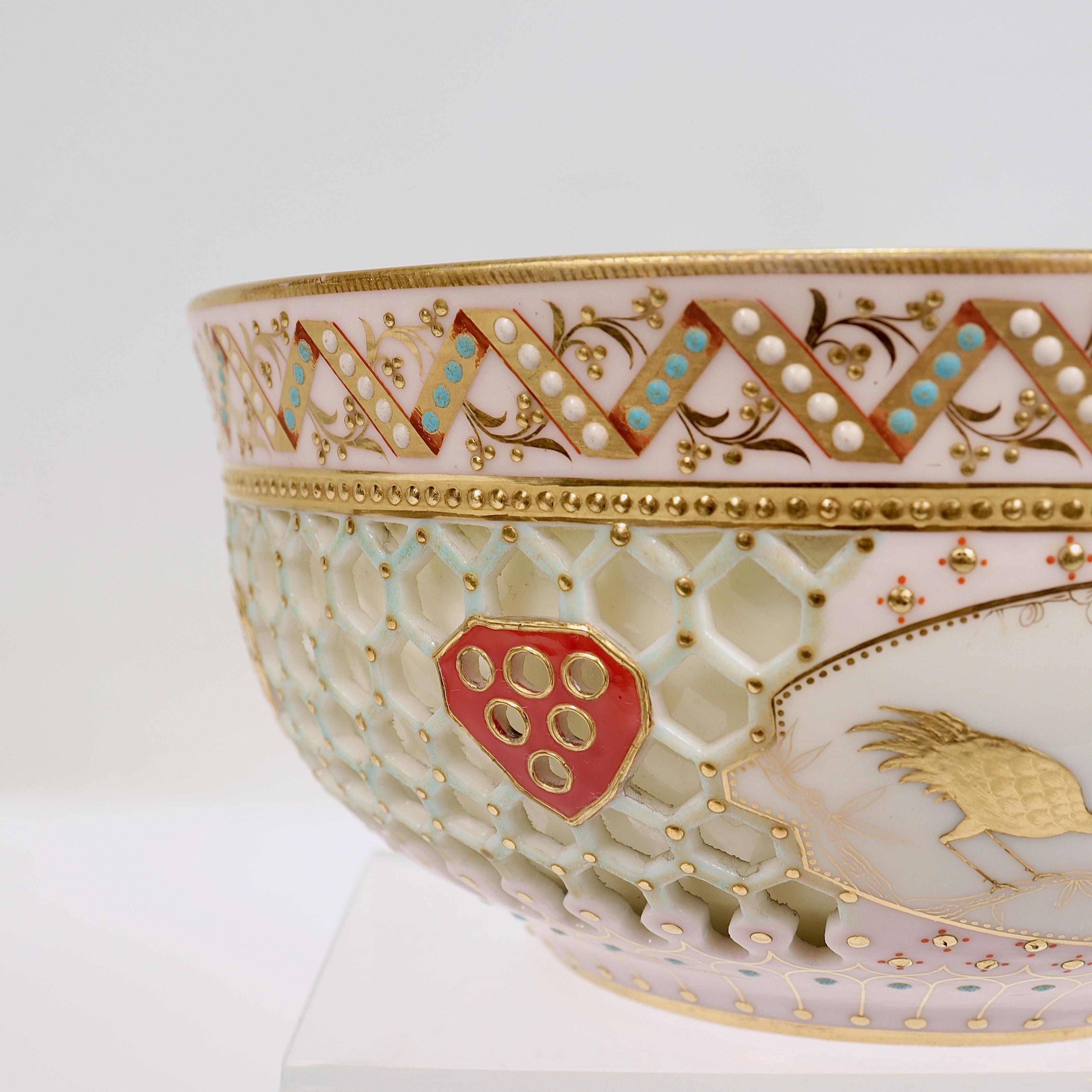 19th Century Reticulated Royal Worcester Porcelain Bowl Attr. to George Owen & Samuel Ranford For Sale
