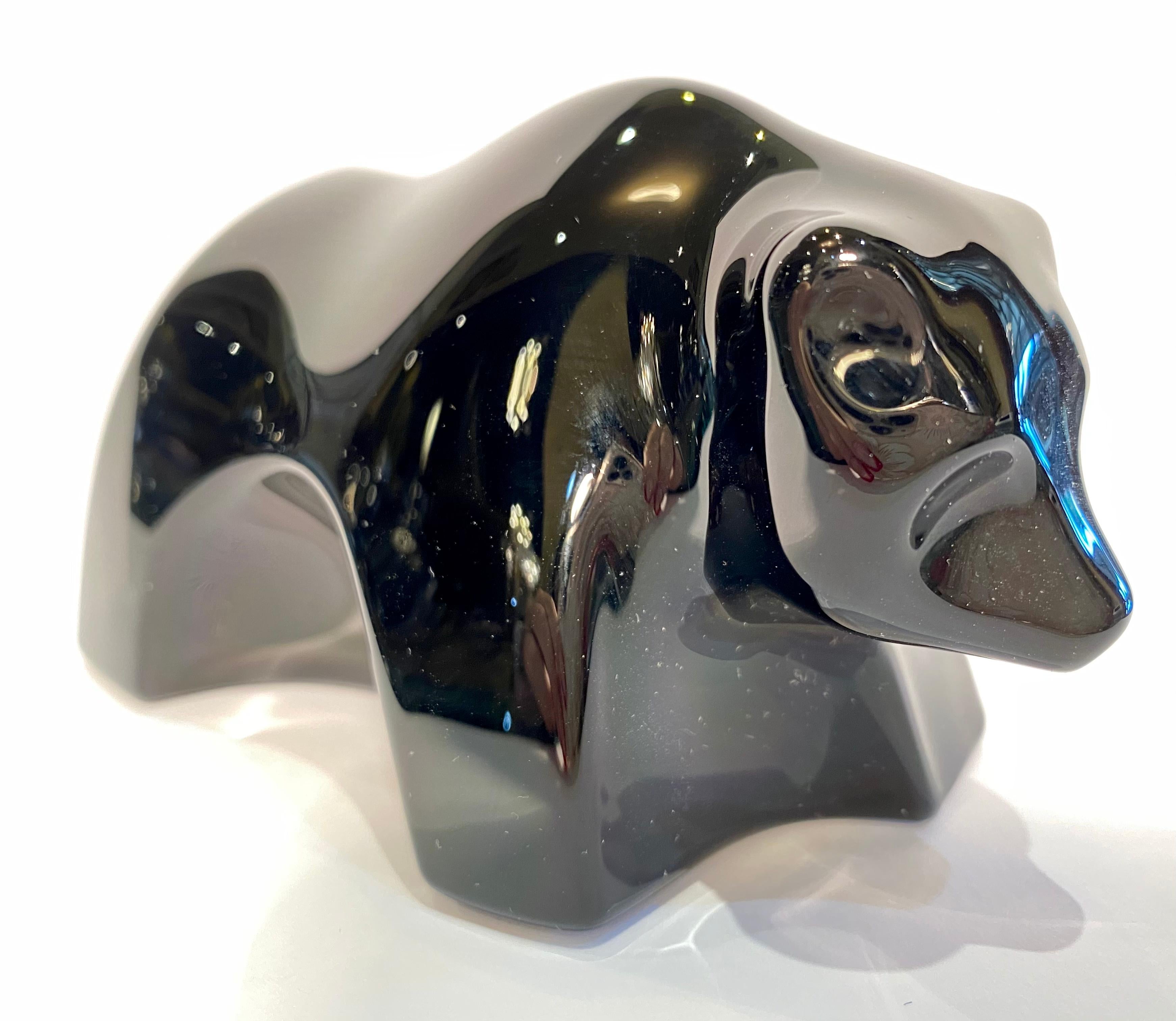 Beautifully handmade and hand blown in France, Baccarat black crystal modernistic bear animal figurine. Very collectible, in the true form and quality as Baccarat is known to be, the black bear will make a great addition to any home or office.