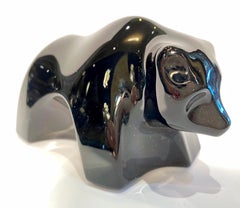 Retired Baccarat France Black Crystal Modernistic Bear Figurine