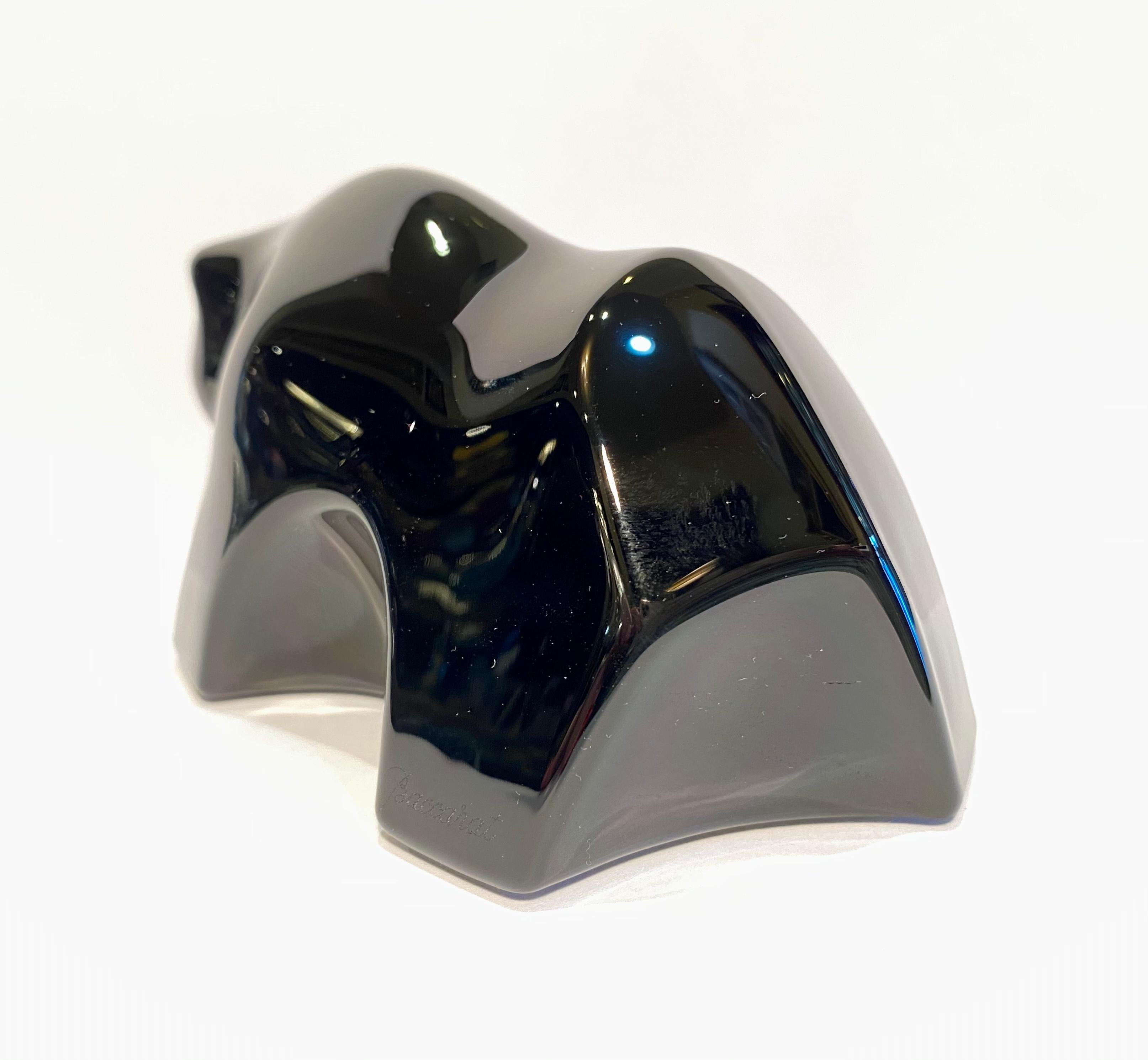 Hand-Crafted Retired Baccarat France Black Crystal Modernistic Bear Figurine