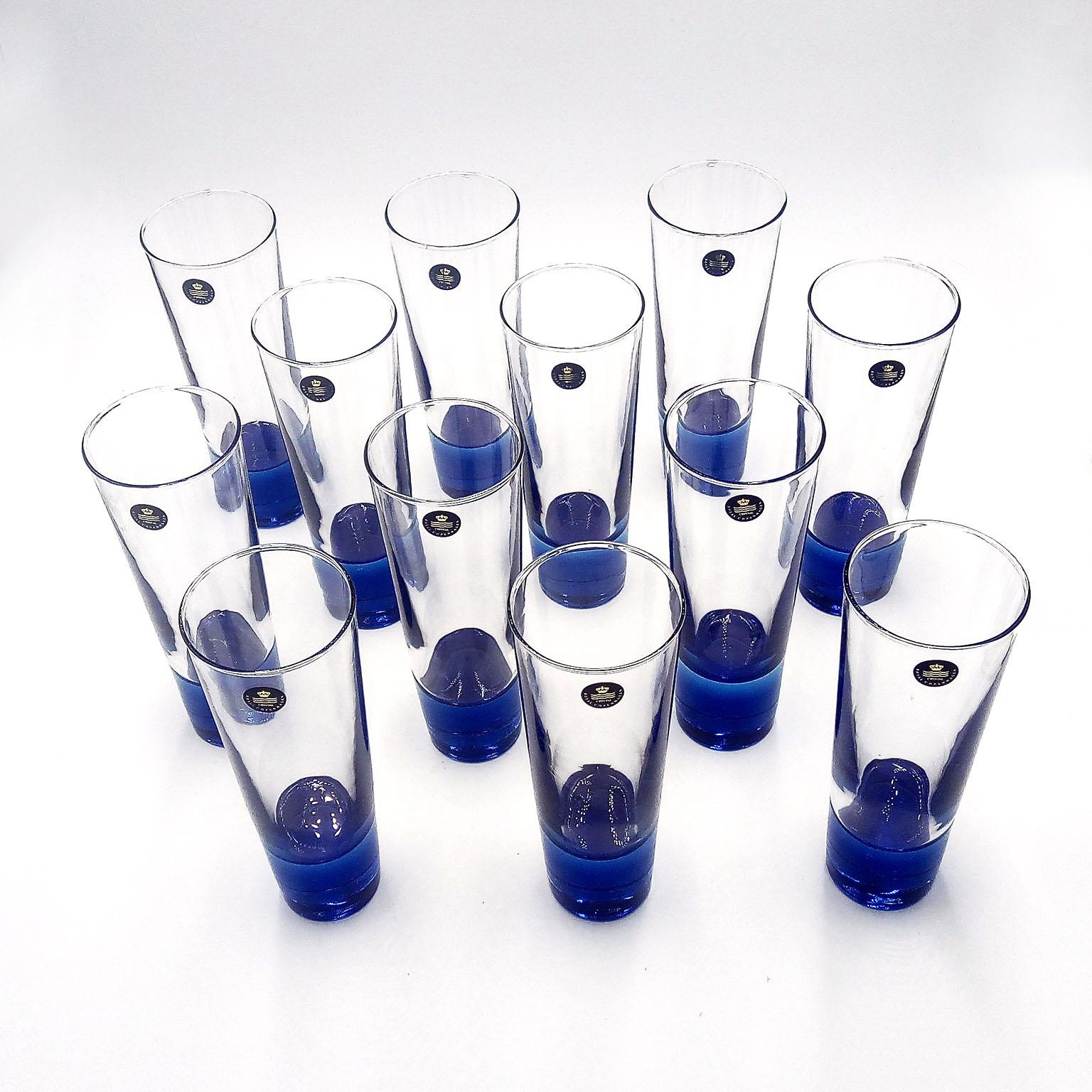 Mid-Century Modern Blue Glasses, Design Anja Kjaer, Holmegaard, Royal Copenhagen
Twelve beer glasses of the series 