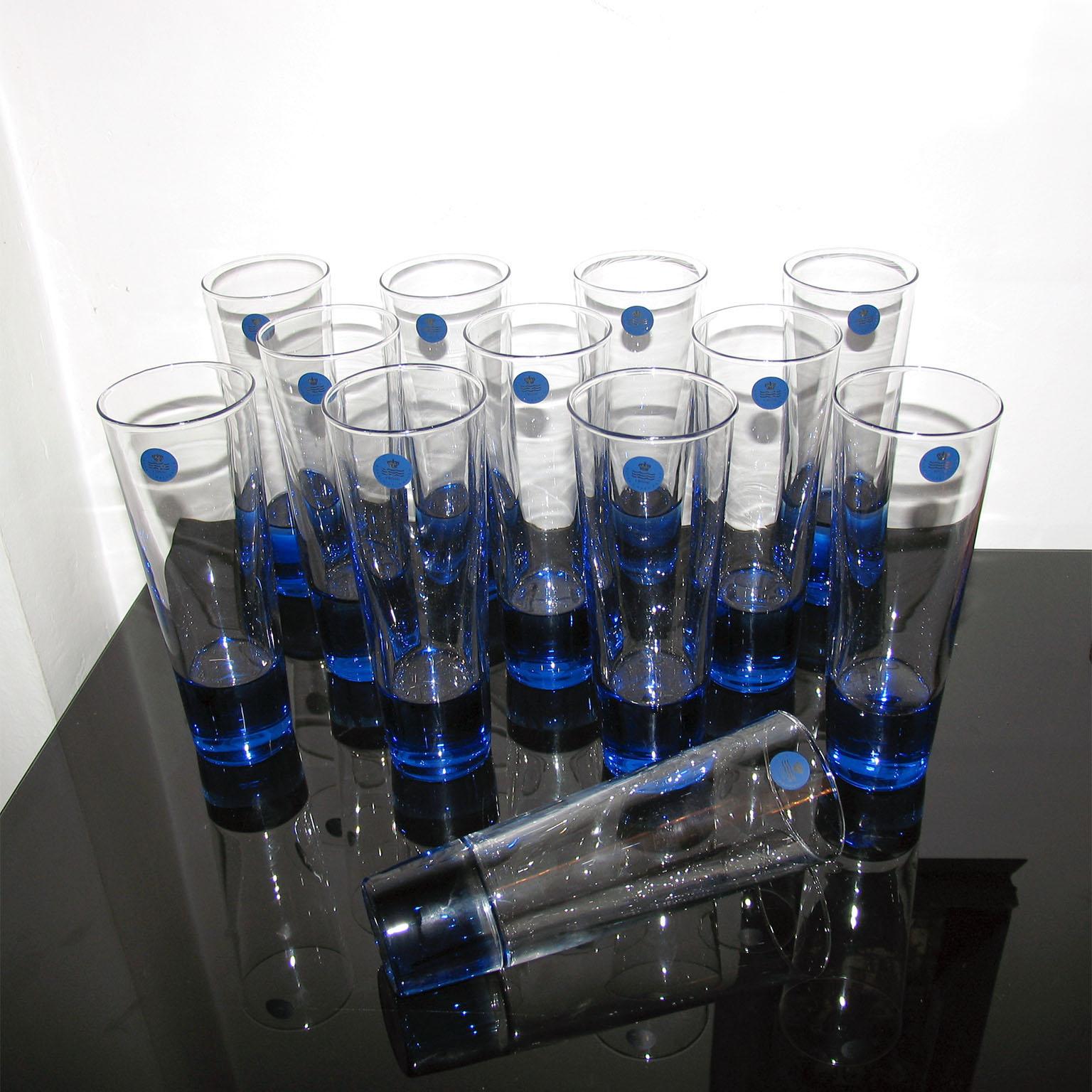 Late 20th Century Mid-Century Modern Blue Glasses, Design Anja Kjaer, Holmegaard, Royal Copenhagen