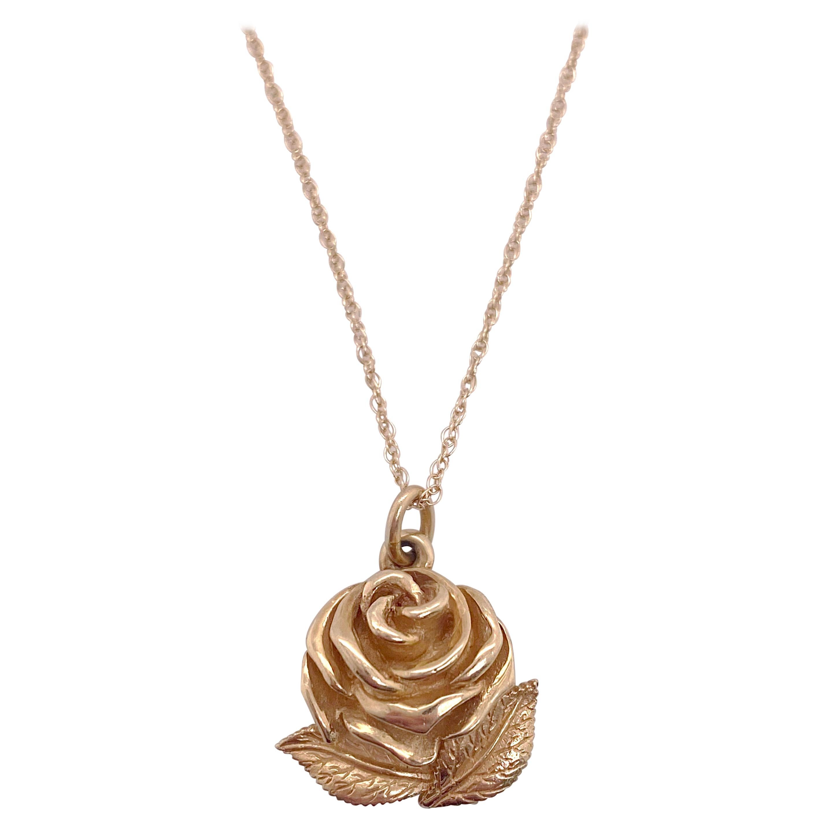 Retired James Avery Rose Pendant Necklace, James Avery Yellow Gold, Drop Pendant