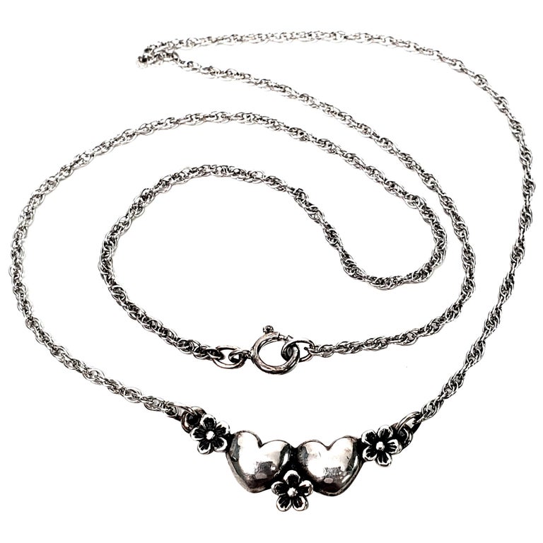 Retired James Avery Sterling Silver Hearts and Flowers Necklace at