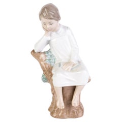 Vintage Retired Lladro Fine Porcelain Sculpture Figure Group "Thinker Little Boy" 4876
