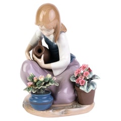 Retired Lladro Fine Porcelain Sculpture Figure Group "Watering the Flowers" 
