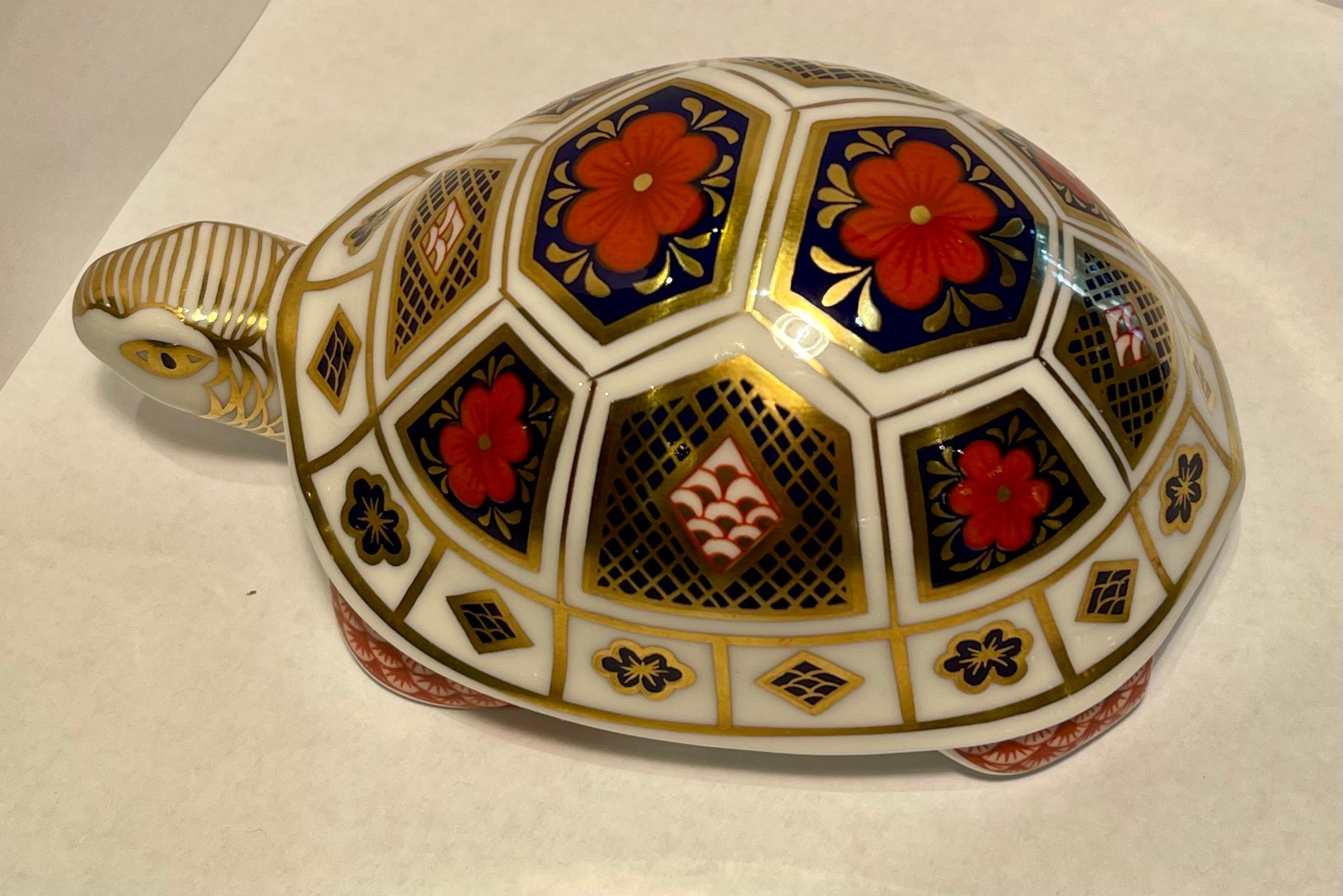 Hand-Crafted Retired Royal Crown Derby English Bone China Turtle Figurine or Paperweight