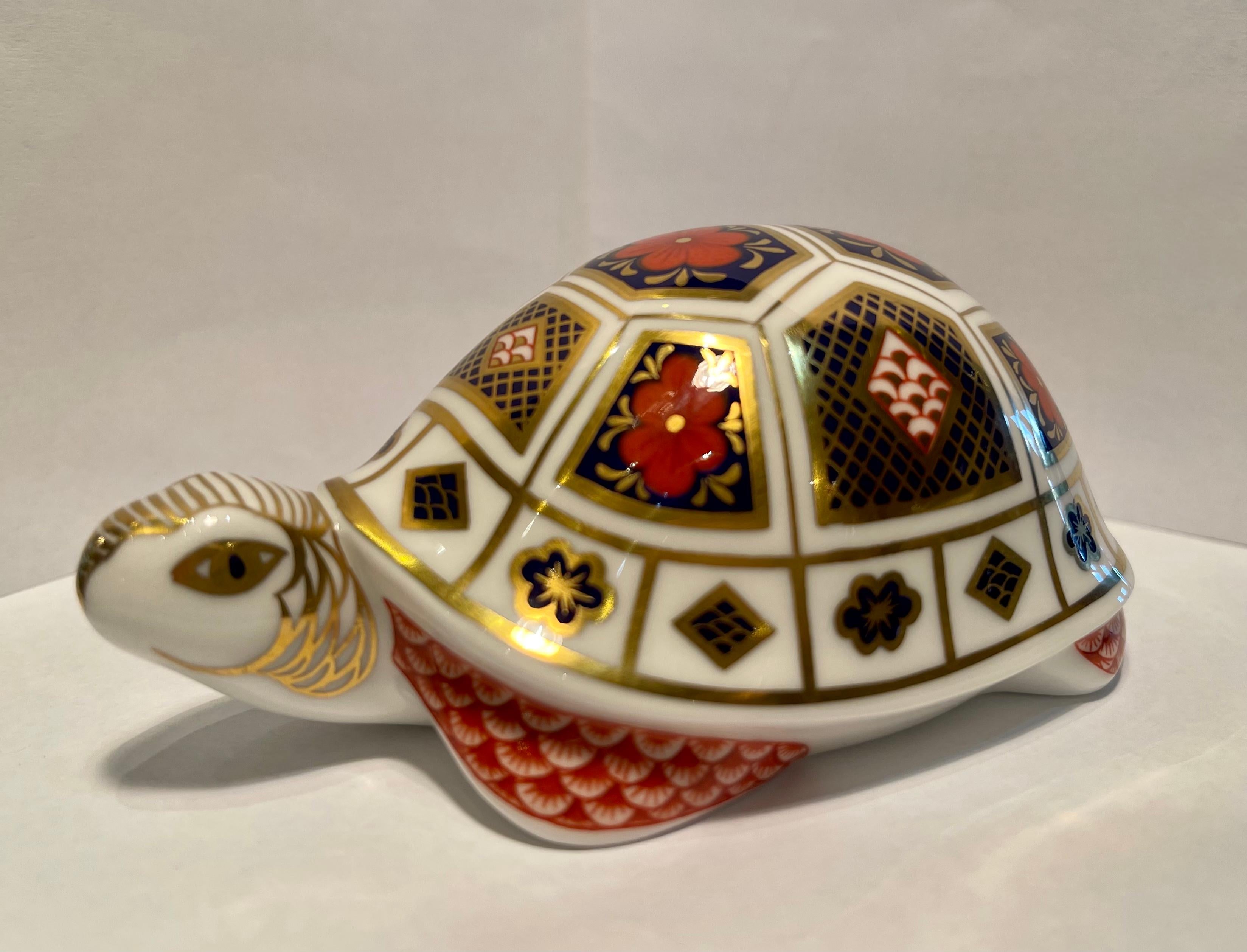 20th Century Retired Royal Crown Derby English Bone China Turtle Figurine or Paperweight