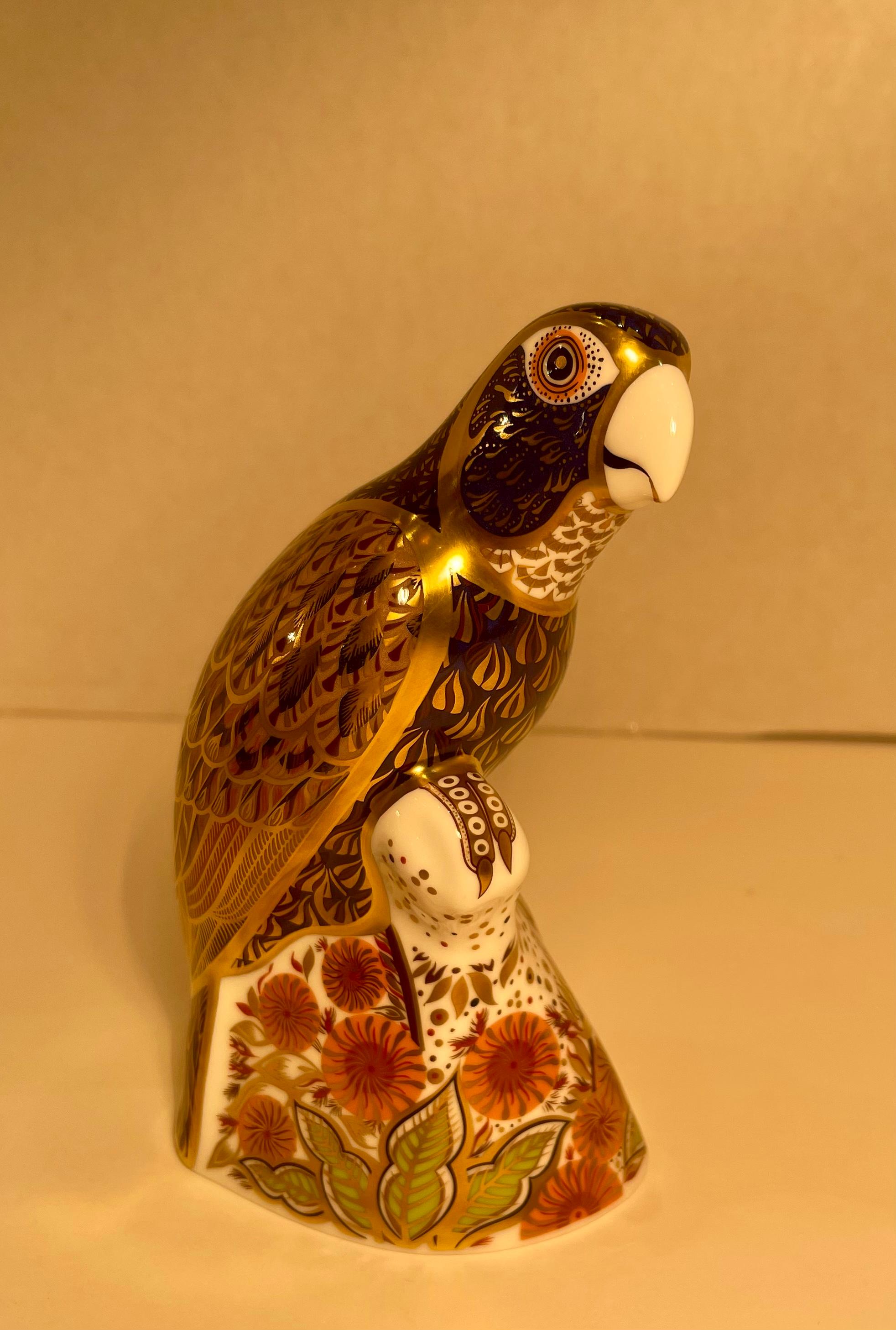 Retired Royal Crown Derby Fine English Bone China Parrot Figurine or Paperweight For Sale 1