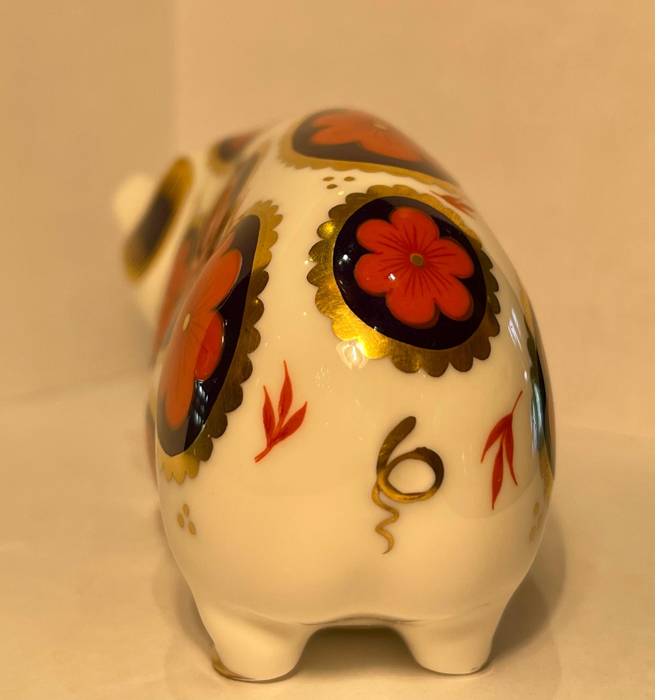 Japonisme Retired Royal Crown Derby Fine English Bone China Pig Figurine or Paperweight