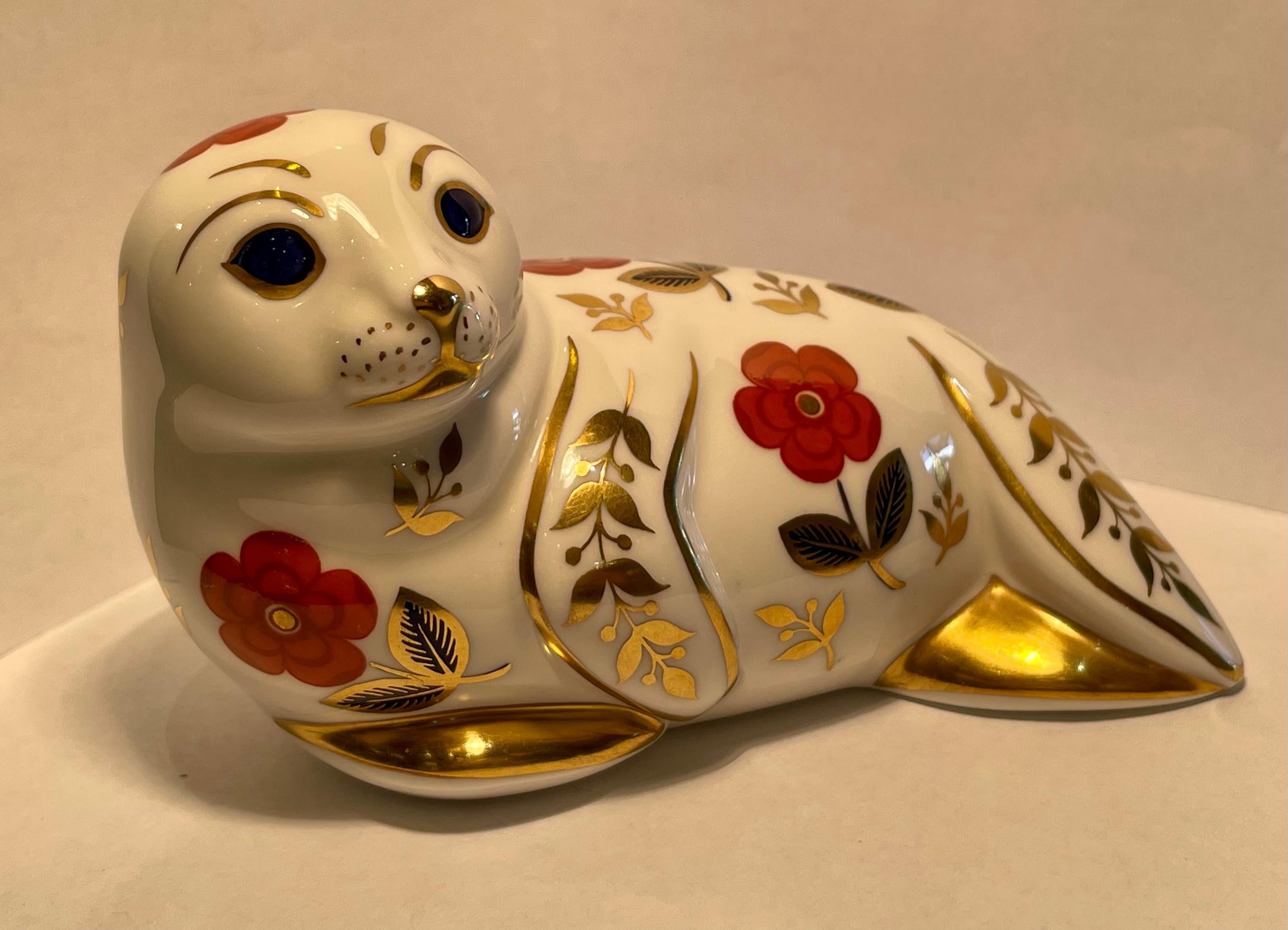 Japonisme Retired Royal Crown Derby Fine English Bone China Seal Figurine or Paperweight