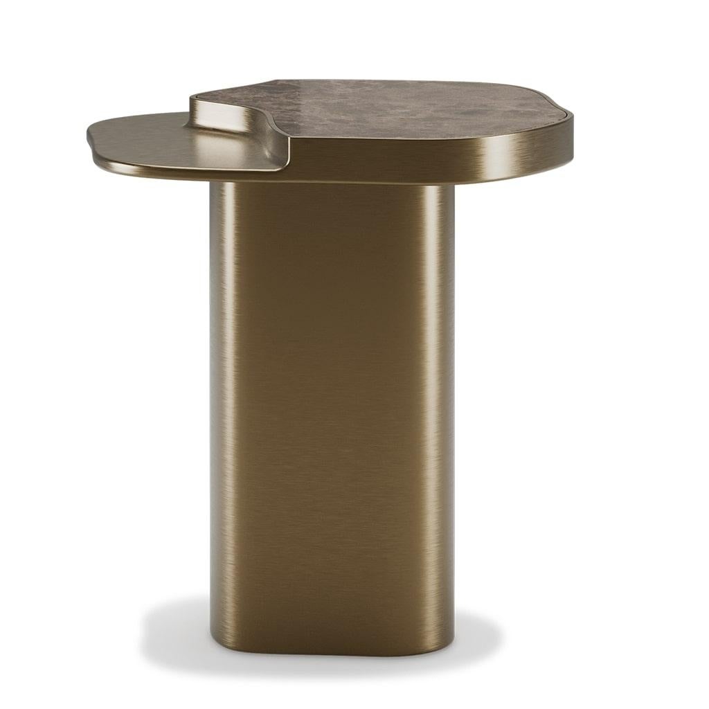 Organic Modern Retiva Side Table with Emperador Marble Top For Sale