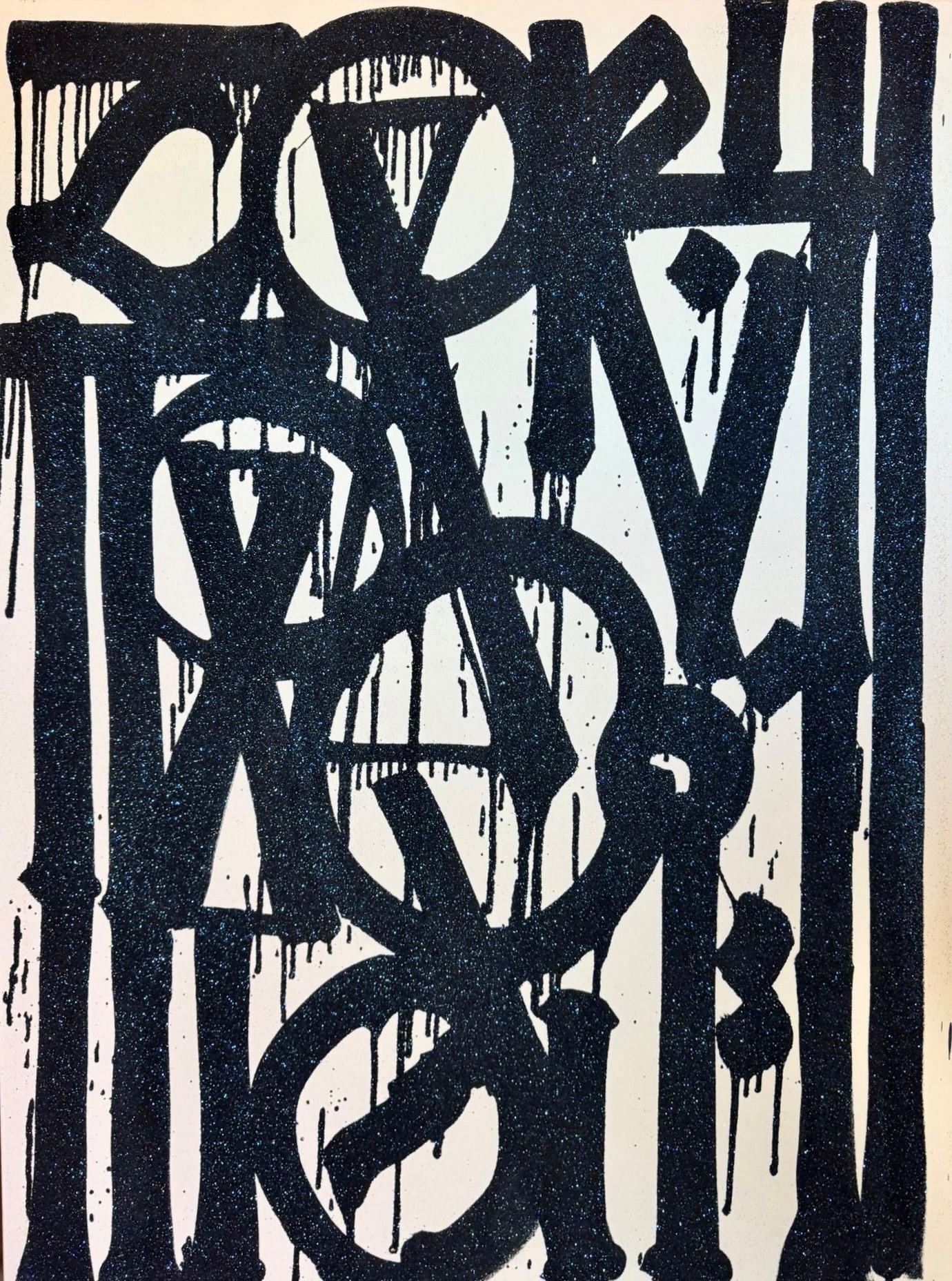 RETNA Abstract Painting - Navy Blue on White