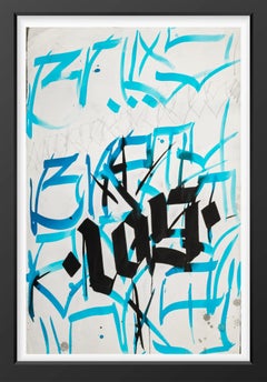 RETNA Pittura originale Senza titolo Acquerello blu e nero Grafite con COA