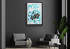 RETNA Pittura originale Senza titolo Acquerello blu e nero Grafite con COA