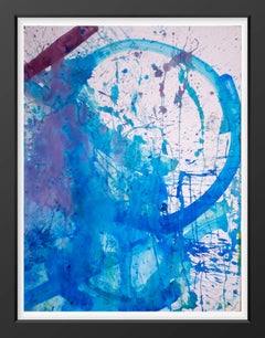 RETNA Pittura originale ad acquerello Senza titolo blu e viola astratta con COA