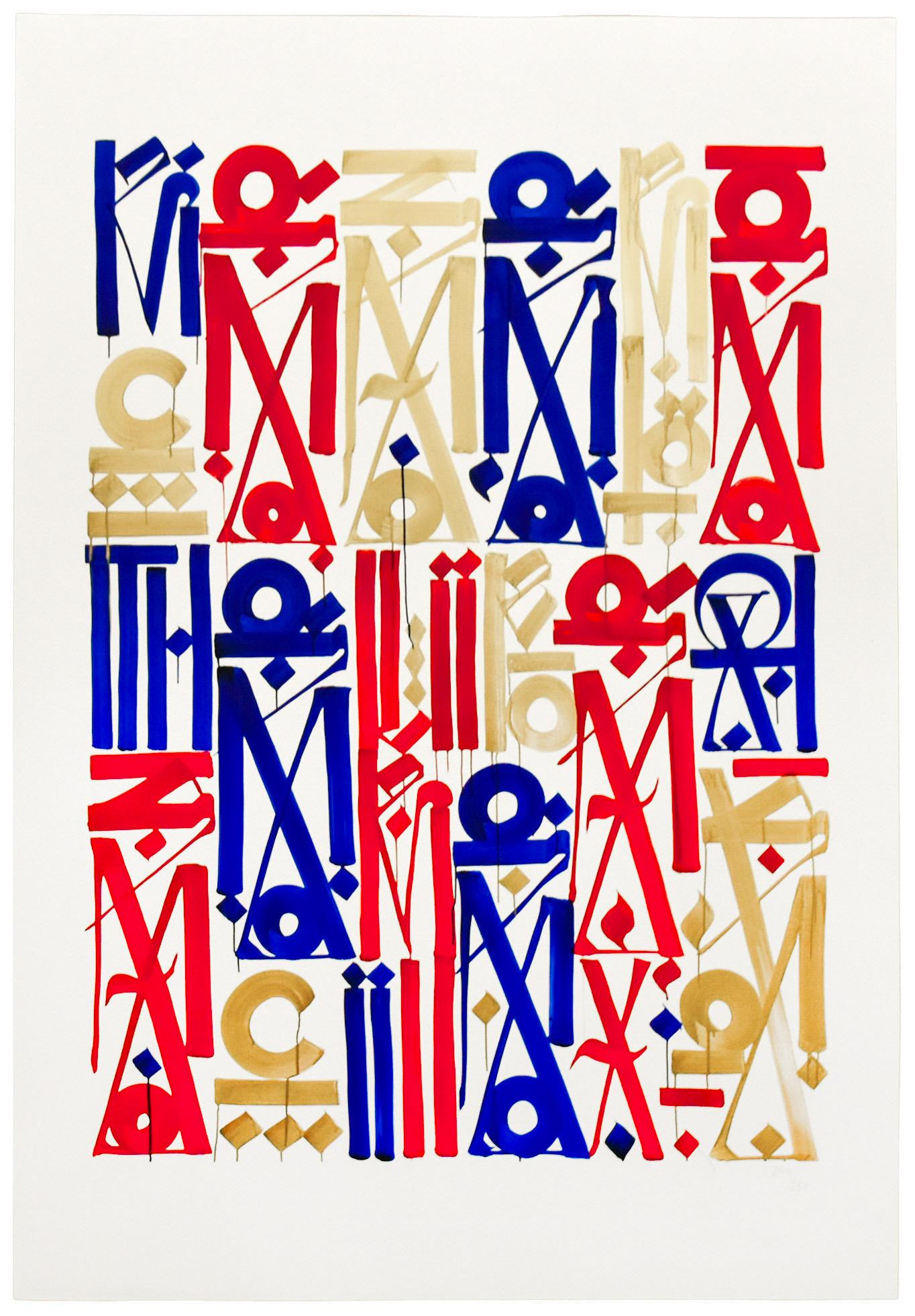 Gorgeous Retna Braddock Tiles Print created in his distinctive style combining calligraphy, hieroglyphics and graffiti.
Limited edition of 250.
Released in 2013.
Hand numbered in pencil on bottom right of print.
Has  Braddock Tiles stamp lightly on