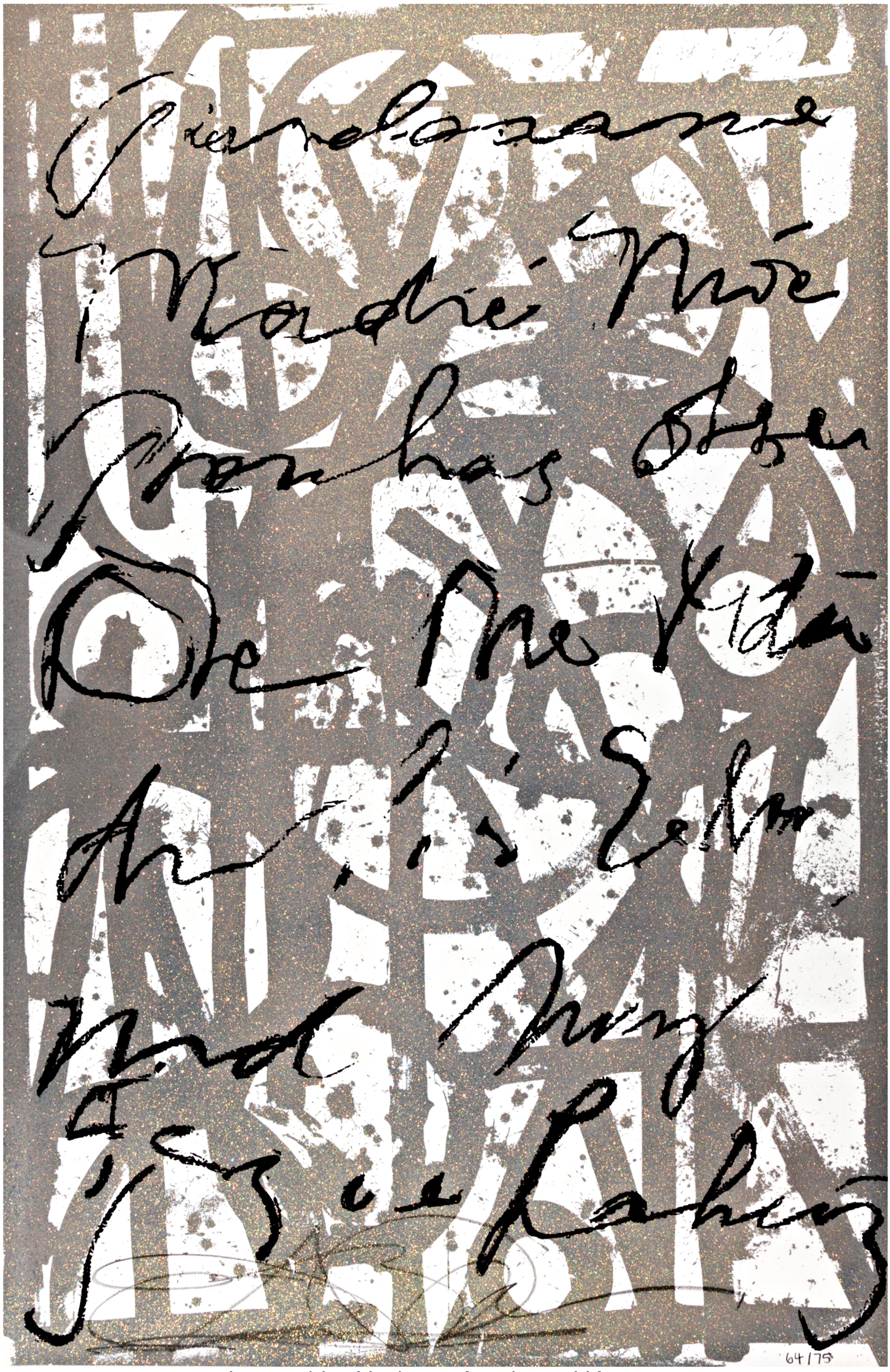 RETNA
Madre (Mother), 2023
Silkscreen and crystallina (diamond dust) on Coventry rag paper
Hand signed and numbered by RETNA from the limited edition of only 75 on the front (41/75)
Published by Alechemy Editions
40 × 25.25  inches
Unframed (note: