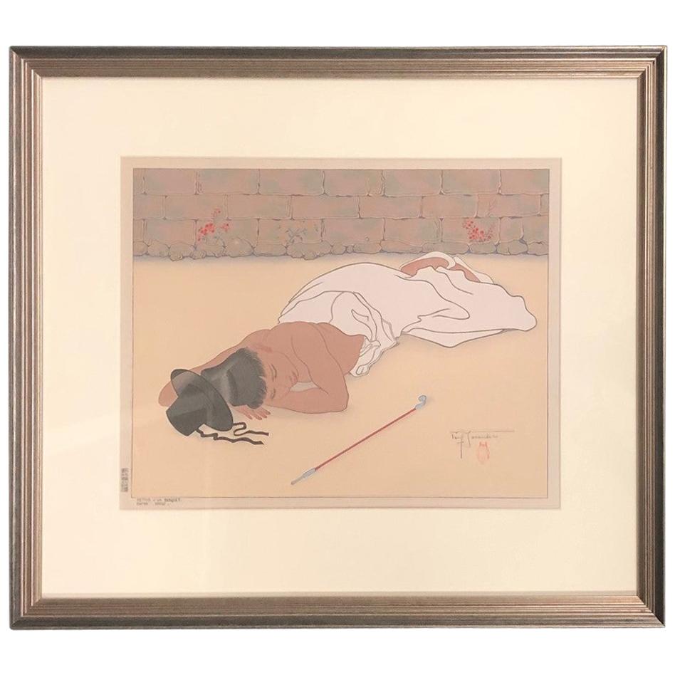 "Retour d'un Banquet" Japanese Woodblock Print by Paul Jacoulet For Sale