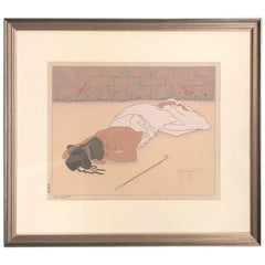 Vintage "Retour d'un Banquet" Japanese Woodblock Print by Paul Jacoulet