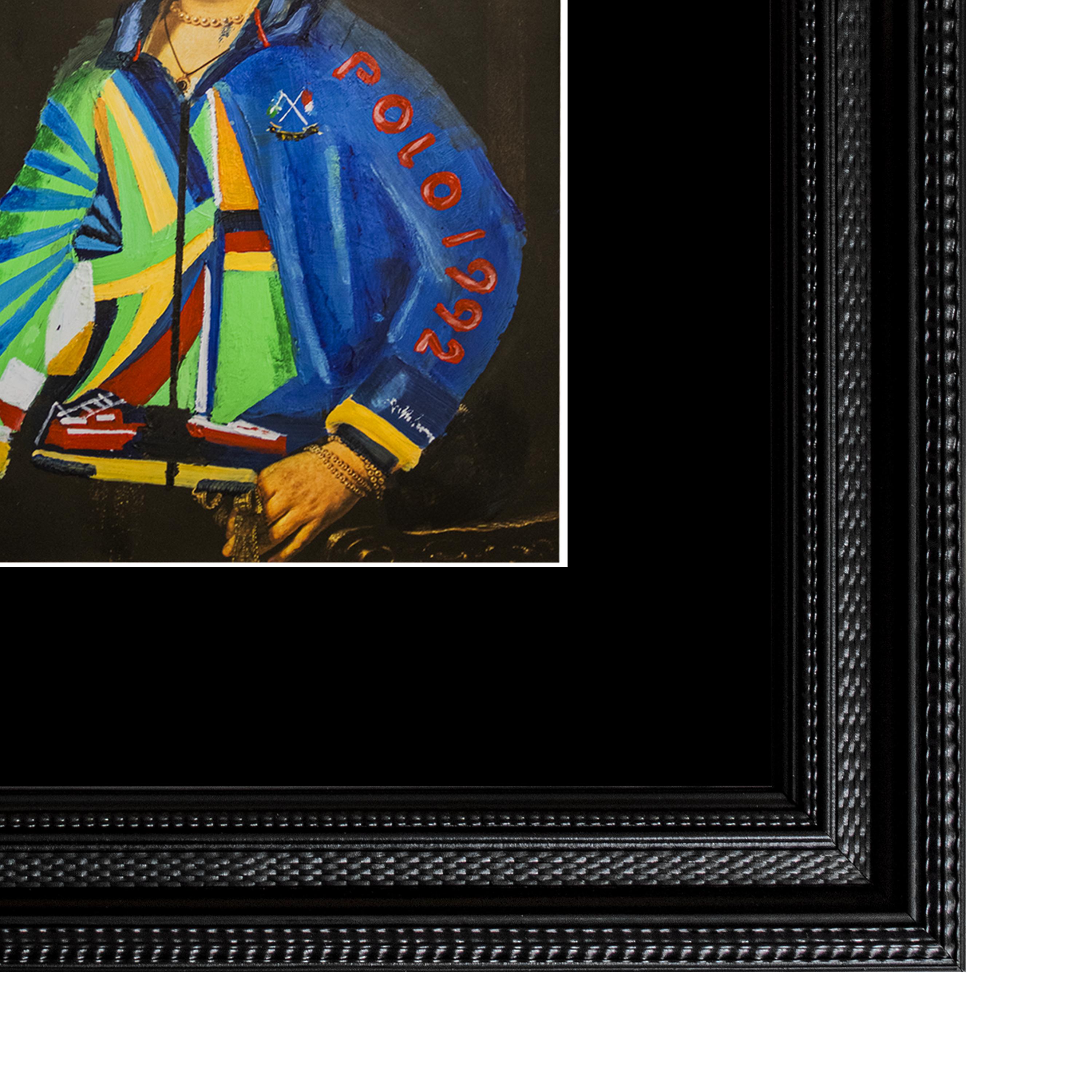 Belongs to the Ralph Lauren collection by Manuel Cruz, in which the artist uses the reproduction on paper from his history books of the painting “Retrato de Maria Trip” by Rembrandt in which he intervenes with acrylics and reinvents with Ralph