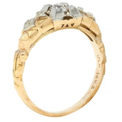 Anello di fidanzamento retrò con diamante vecchio taglio europeo da 0,23 CTW in oro bicolore 14 carati