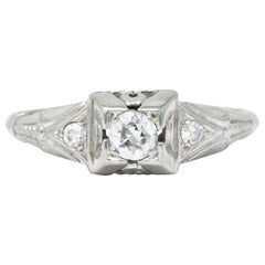 Retro 0.25 Carat Diamond 18 Karat White Gold Engagement Ring
