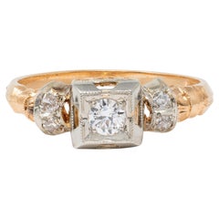 Anello di fidanzamento vintage Fanning con diamante retrò da 0,28 CTW in oro 18 carati bicolore