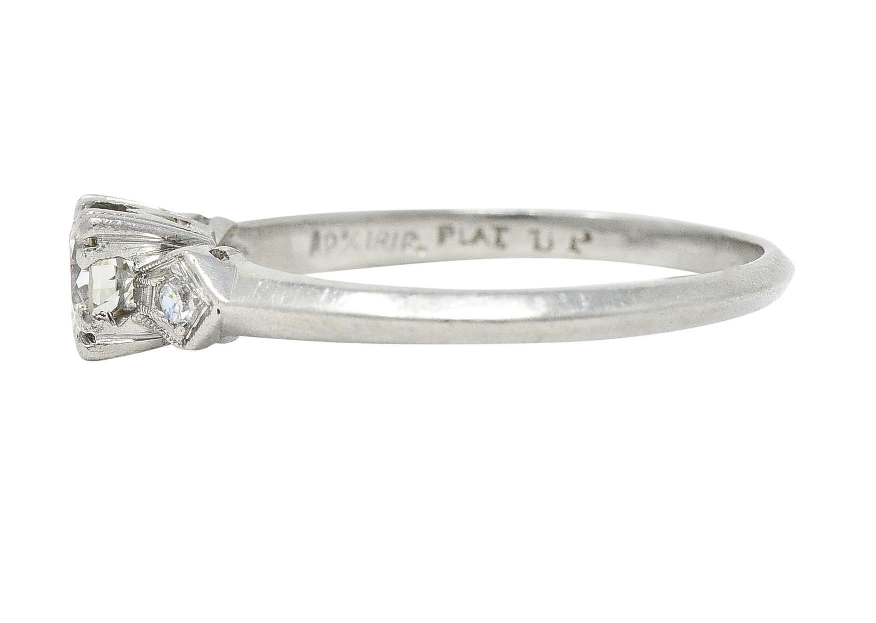 Retro 0.30 CTW Old European Cut Diamond Platinum  Vintage Engagement Ring  For Sale 1