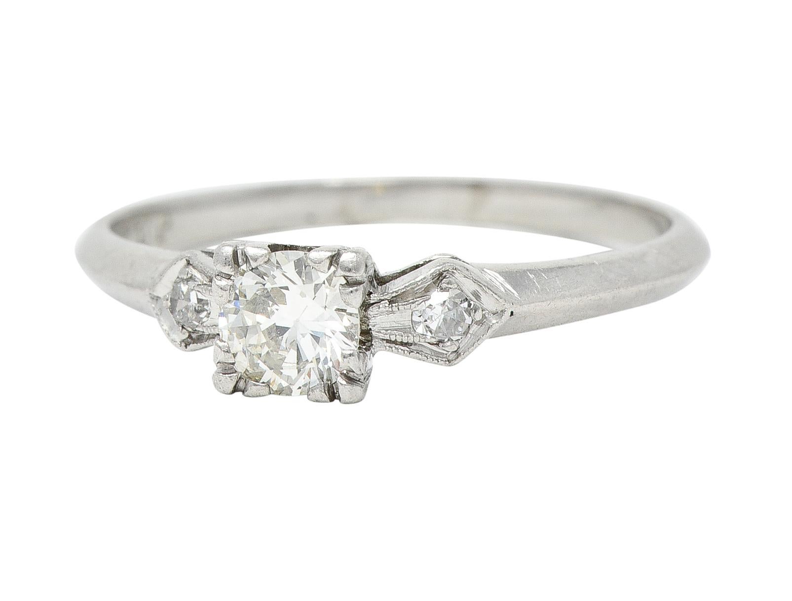Retro 0.30 CTW Old European Cut Diamond Platinum  Vintage Engagement Ring  For Sale 2