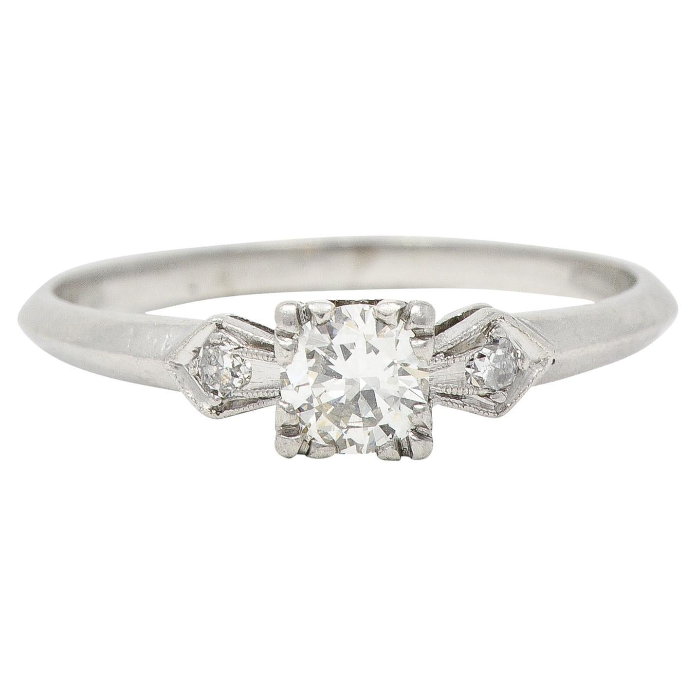 Retro 0.30 CTW Old European Cut Diamond Platinum  Vintage Engagement Ring  For Sale